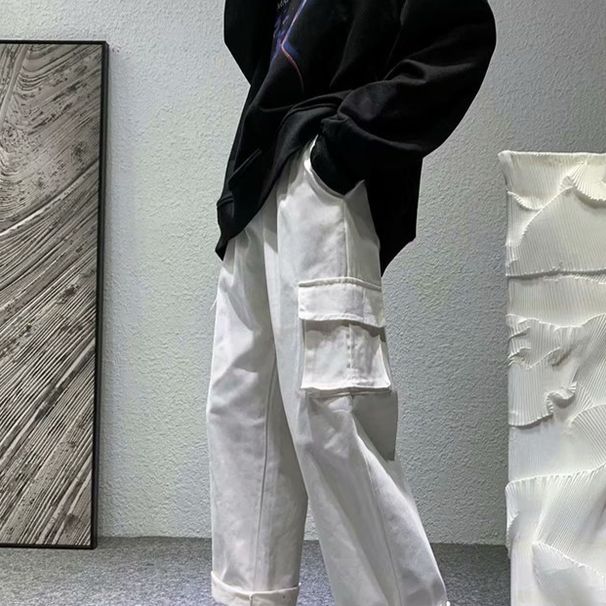 Men's Clothing Big Pocket Overalls For Men Trendy Brand Ins Autumn High Street Loose Straight Leg Casual Pants_viptrois.com