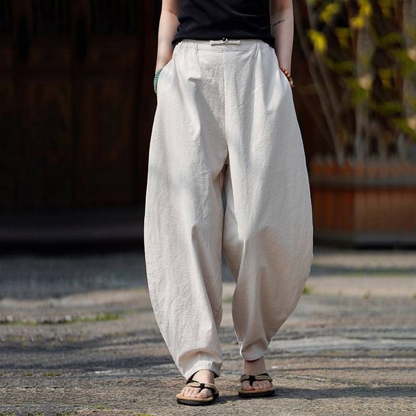 Chinese-style Men's Spring And Summer Thin, Loose, Large-sized Casual Long Pants, Wide-leg Cotton And Linen Curved Knife Pants_viptrois.com