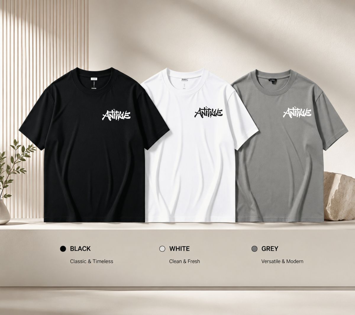 3 Pack Premium Men's Sharp Graffiti Antinke Letter Printed T-Shirt, Pure Cotton Crew Neck Casual Tee Luxury Summer Essential Black White Grey_viptrois.com