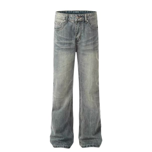 Trendy Flared American Retro Distressed Slim Fit Couple Jeans For Teenagers, Straight Leg, Washed, Button, Slightly Elastic_viptrois.com