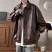 Men's Clothing Retro Leather Jacket Men's Winter Plus Velvet Thickened High End Handsome Casual Loose Pu Leather Lapel Jacket_viptrois.com