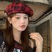 British Plaid JK Style Beret For Women, Spring And Autumn, Face Slimming Artist Hat, Large Head Circumference Newsboy_viptrois.com