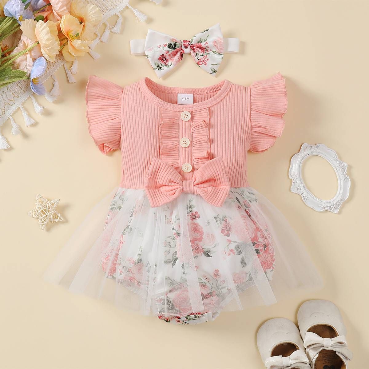 Kids' Clothing New Ins Hot Selling Baby Girl's Pit Stripe Top With Printed Mesh Triangle Jumpsuit_viptrois.com