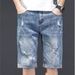 Men's Clothing Denim Shorts Trendy Loose Five Point Summer Thin Casual Ripped Mid Length Pants_viptrois.com