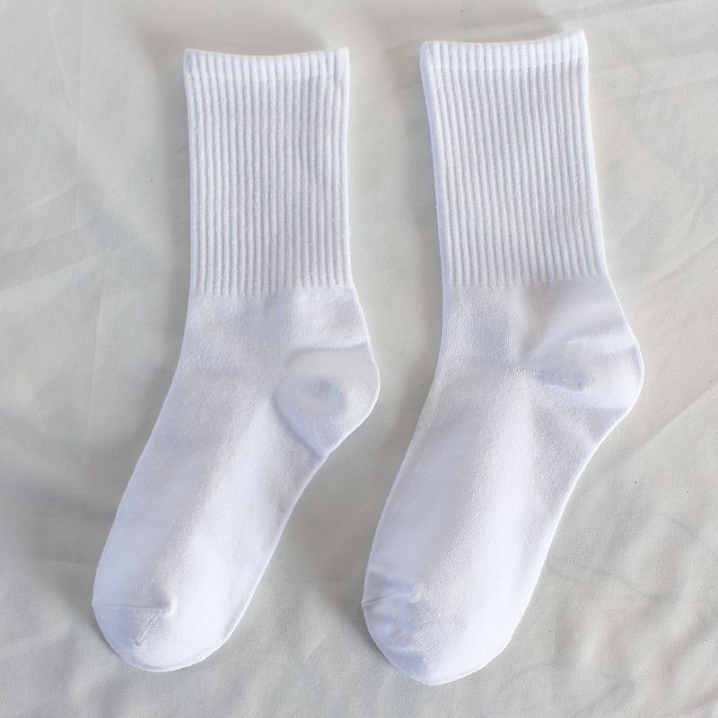 1pairs High Elastic Female Socks Student Black And White Mid-tube Socks Sports Wicking Cotton Socks Casual Solid Color Long Socks Female_viptrois.com