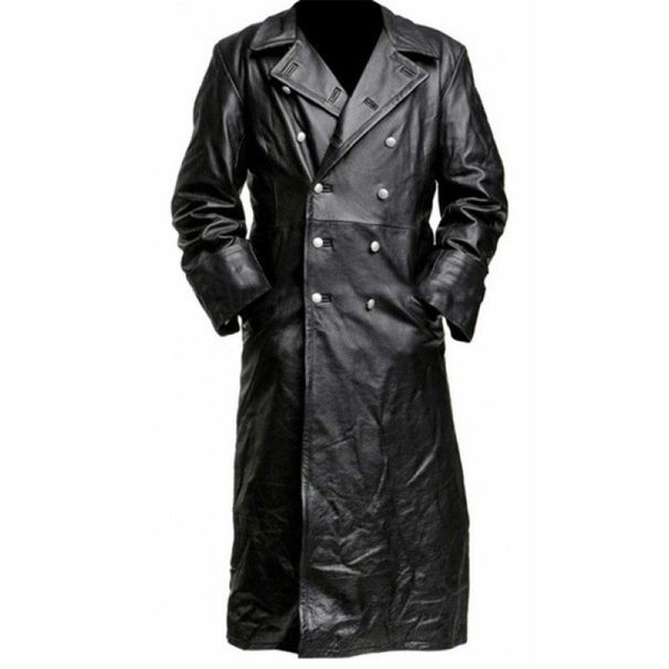 Pulse 2023 Autumn Winter Vintage Leather Medieval European American Men's Double Breasted Trench Coat_viptrois.com