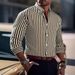 Men's 3D Digital Print Long Sleeve Shirt - Stretch Stripe Pattern Business Casual Button Up Shirt With Modern Fit_viptrois.com