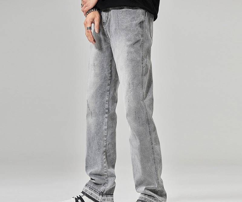 Men's Vintage Washed Denim Jeans - Relaxed Straight Fit, Hip Hop Streetwear, High Street Fashion, Casual Comfort For Urban Style_viptrois.com