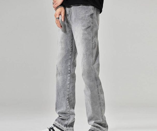 Men's Vintage Washed Denim Jeans - Relaxed Straight Fit, Hip Hop Streetwear, High Street Fashion, Casual Comfort For Urban Style_viptrois.com