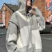 Pure Unique Design Sense Niche Distinctive Knitted Men's Autumn Color-Block Hooded Sweater Jacket Top_viptrois.com