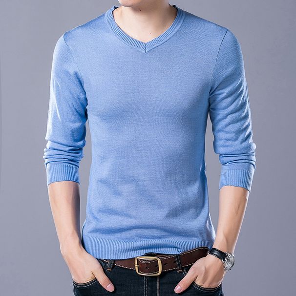 Men's Slim Fit V-Neck Knit Sweater, Lightweight Pullover, Soft & Breathable, Stretchable, Machine Washable, Casual Wear For Winter (Black, Navy, )_viptrois.com