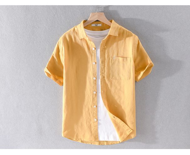 Summer Men's Casual Fashion Cotton Linen Short Sleeved Shirt, Fresh And Versatile Trendy Men's Youth Linen Shirt_viptrois.com