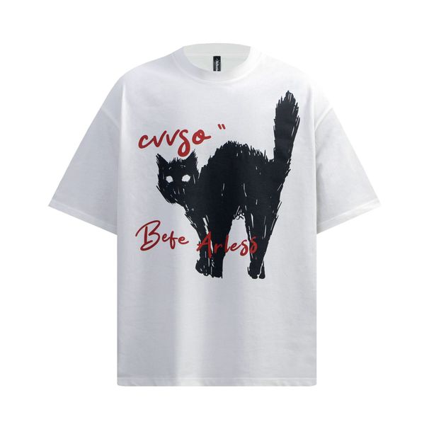 Men's Clothing Retro Painting Cat Design High end Men's Loose Short sleeved T shirt_viptrois.com