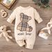 Kids’ Clothing Newborn Baby Boy Spring And Autumn Plaid Patch Bear Long Sleeved Openable One Piece Rompers_viptrois.com