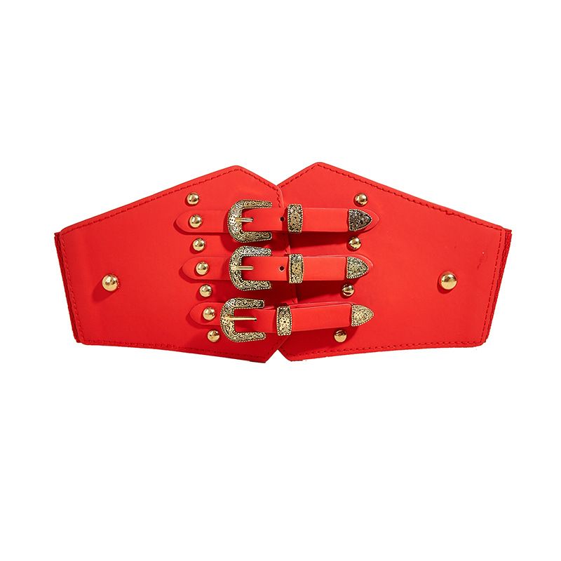 Three Piece Buckle Seal With Shirt Decoration Down Jacket Elastic Rivet Waist Wide Women's Belt_viptrois.com