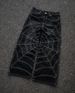 2025d Elix New Hip-Hop Spider Web Striped Print Jeans Men's High-Waisted Washed Wide-Leg Pants_viptrois.com