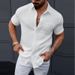 Men's Clothing Men's Casual Lapel Short Sleeved Shirt. Textured Waffle! A Must Have Breathable Shirt For Men_viptrois.com