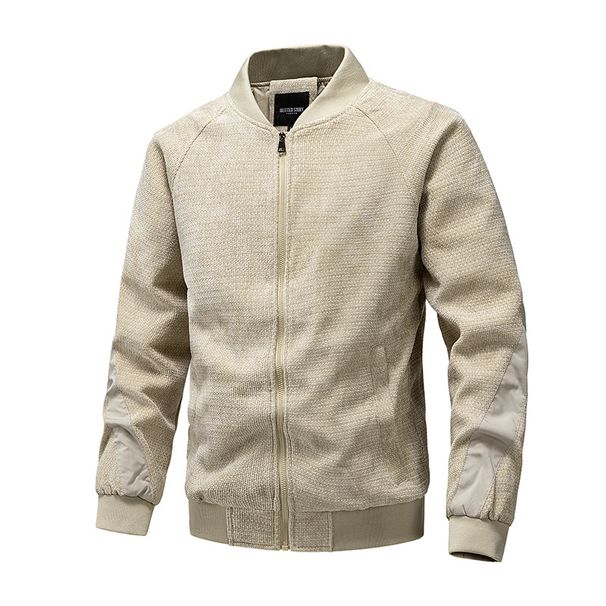 Men's Linen-Blend Stand Collar Jacket - Korean Style Slim Fit Zip Up Coat For Commute And Leisure_viptrois.com
