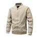 Men's Linen-Blend Stand Collar Jacket - Korean Style Slim Fit Zip Up Coat For Commute And Leisure_viptrois.com