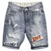Men's Clothing Hole Patch Printed Frayed Denim Slim Fit Shorts_viptrois.com