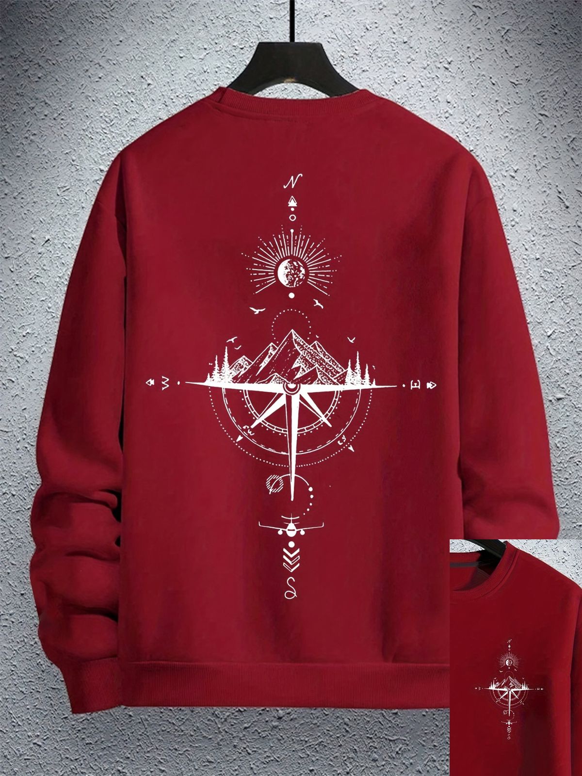 Men's Loose And Casual Fashionable Beige Geometric Mountain Print Round Neck Long Sleeved Sweatshirt Suitable For Autumn And Winter Wear_viptrois.com