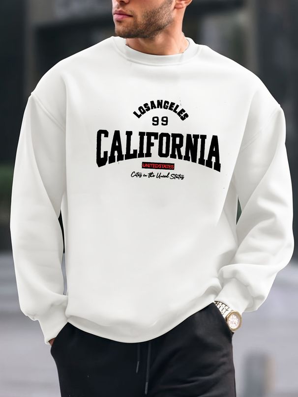 Men's Loose Casual Fashion California Letter Pattern Printed Round Neck Long Sleeved Pullover Hoodie For Autumn And Winter_viptrois.com