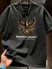 Summer Washed Cotton T-Shirt, Men's Phoenix Legacy Print, Retro Mythical Style, Casual Oversized Tee_viptrois.com