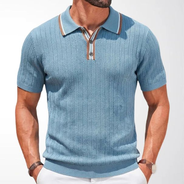 2026 Men's Summer Short-Sleeved Knitted Shirt For Business And Casual Wear With Buttoned Collar And Twisted Stripes Polo Shirt For Men_viptrois.com