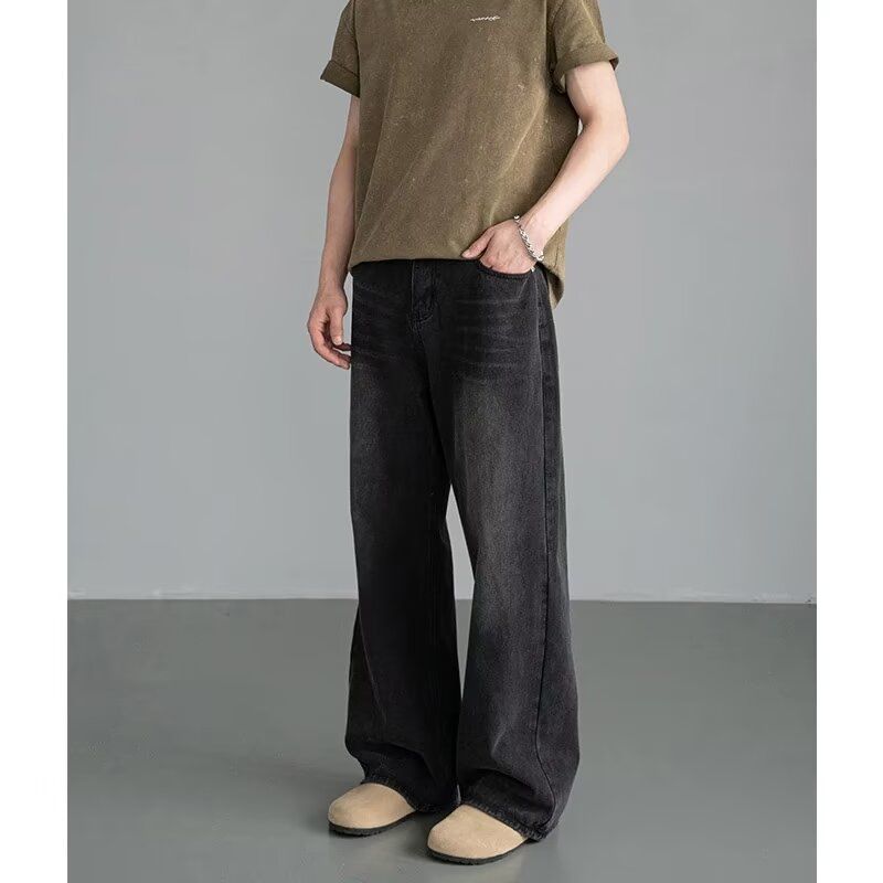 Men's Jeans Cross Border High Quality Vintage Washed Distressed Straight Loose Jeans Brand Autumn Casual Pants_viptrois.com