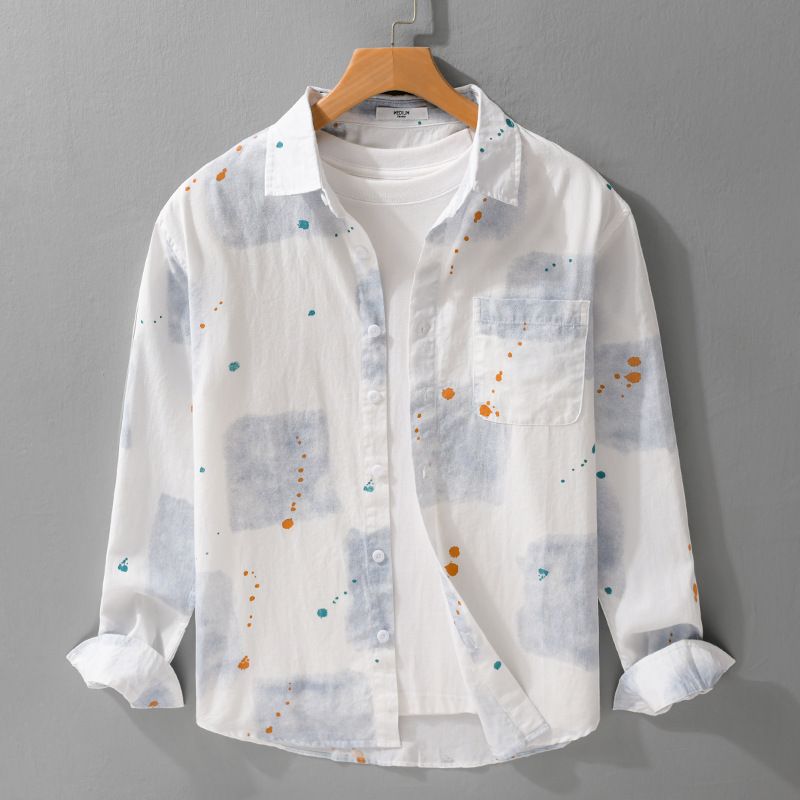 Autumn Men's Printed Simple Long Sleeved Shirt Trendy Casual Loose And Trendy Youth Versatile Men's Shirt_viptrois.com