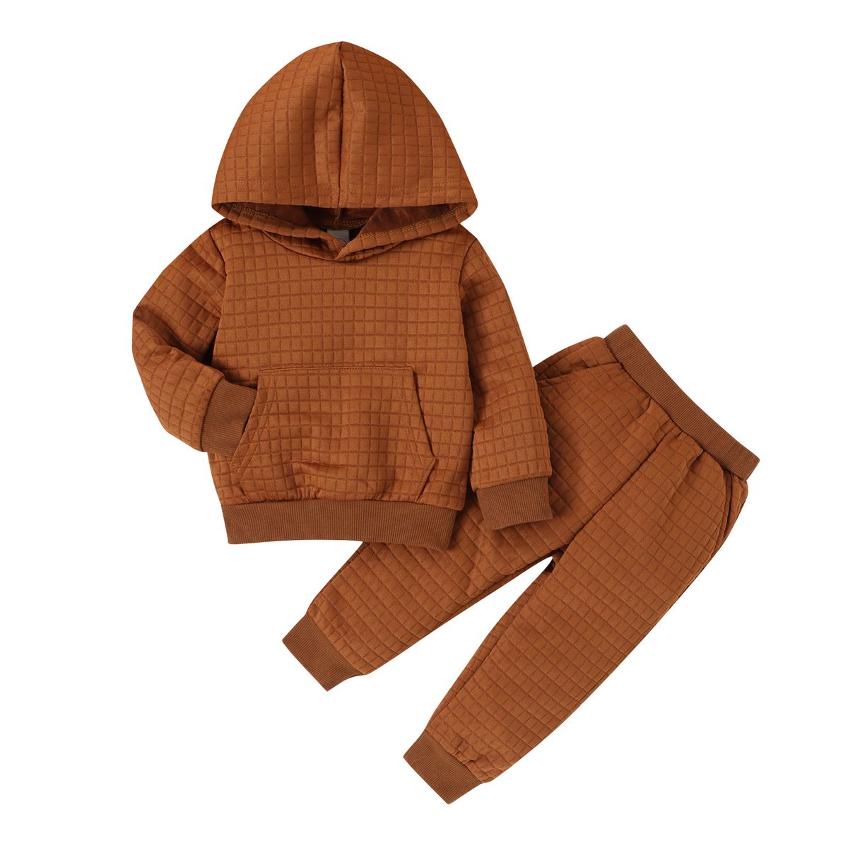 kids'clothing Children's autumn and winter warm thick set Boys hoodie set Girls solid color long sleeve casual two-piece set_viptrois.com