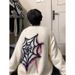 Spider Web Jacquard Sweater Men's Autumn And Winter Warm Round Neck Knitted Sweater Hoodie With Velvet_viptrois.com