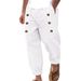 Men's Casual Loose Trousers Multi Button Cotton-Linen Blend Hawaiian Beach Cargo Pants Mid Waist Wide Leg Midweight Black Gray Khaki Light_viptrois.com