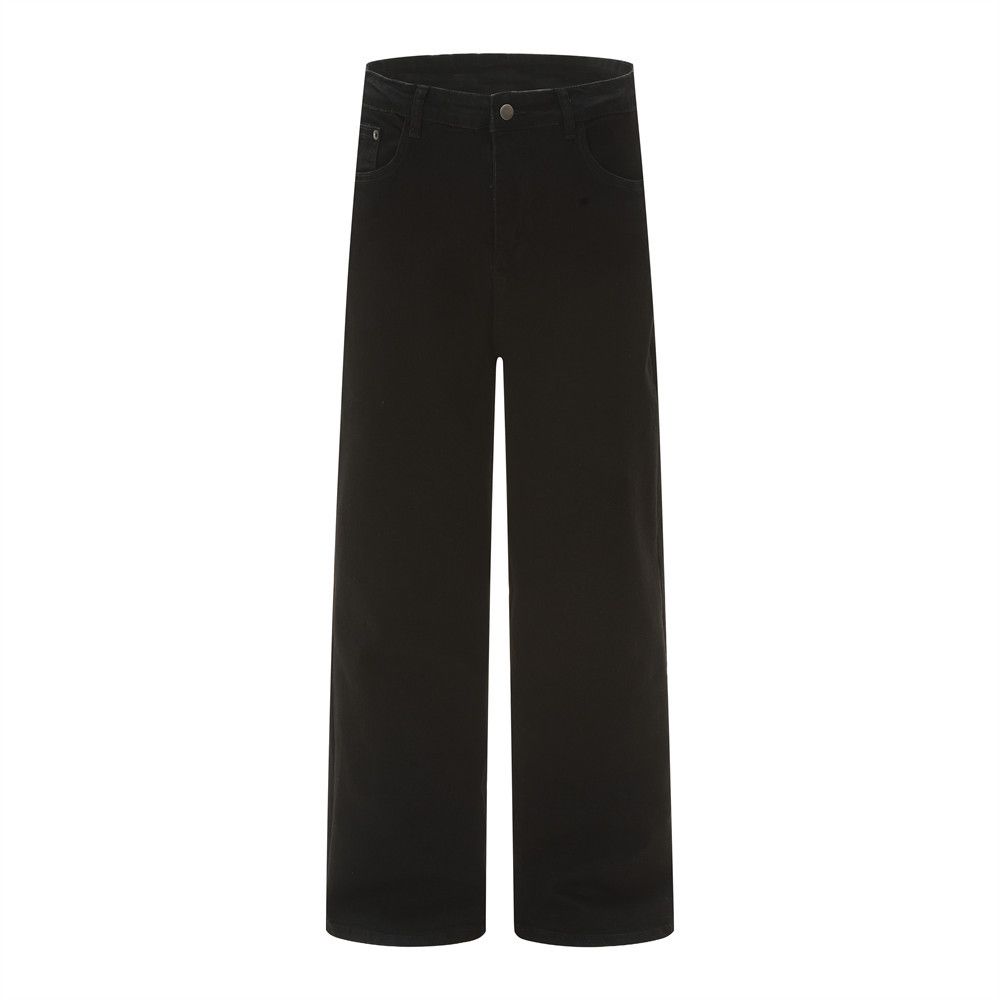 Men's Denim Solid Color Simple Basic Commuter Loose Casual Straight Pants American Street Fashion Versatile Trousers_viptrois.com