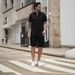 Men's Clothing Summer New Men's Short Sleeved T Shirt Henry Shirt Casual Loose Shorts Short Sleeved Solid Color Suit_viptrois.com