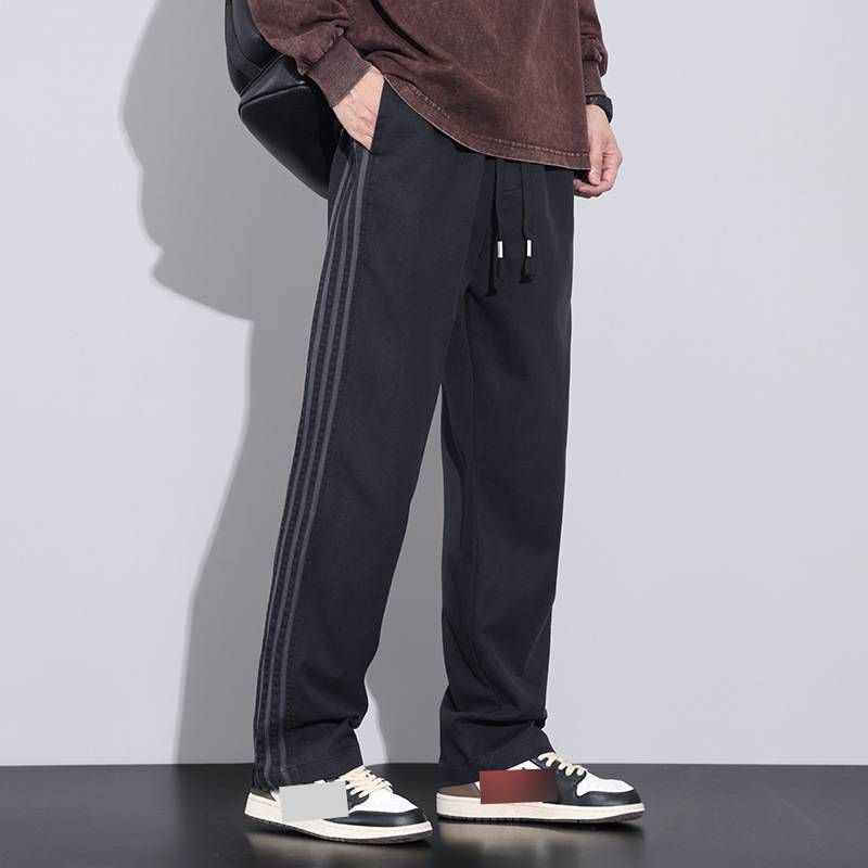 Retro Lyocell Striped Relaxed Fit Drawstring Pants For Men - Casual Loose Straight Leg Trousers With Elastic Waist (Black, Gray, Army Green)_viptrois.com