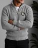 Men's Retro Embroidered Patch Half-Zip Knit Sweater - Casual College Style Pullover , Long Sleeves, Loose Fit (Gray/Black, S-XXXL)_viptrois.com
