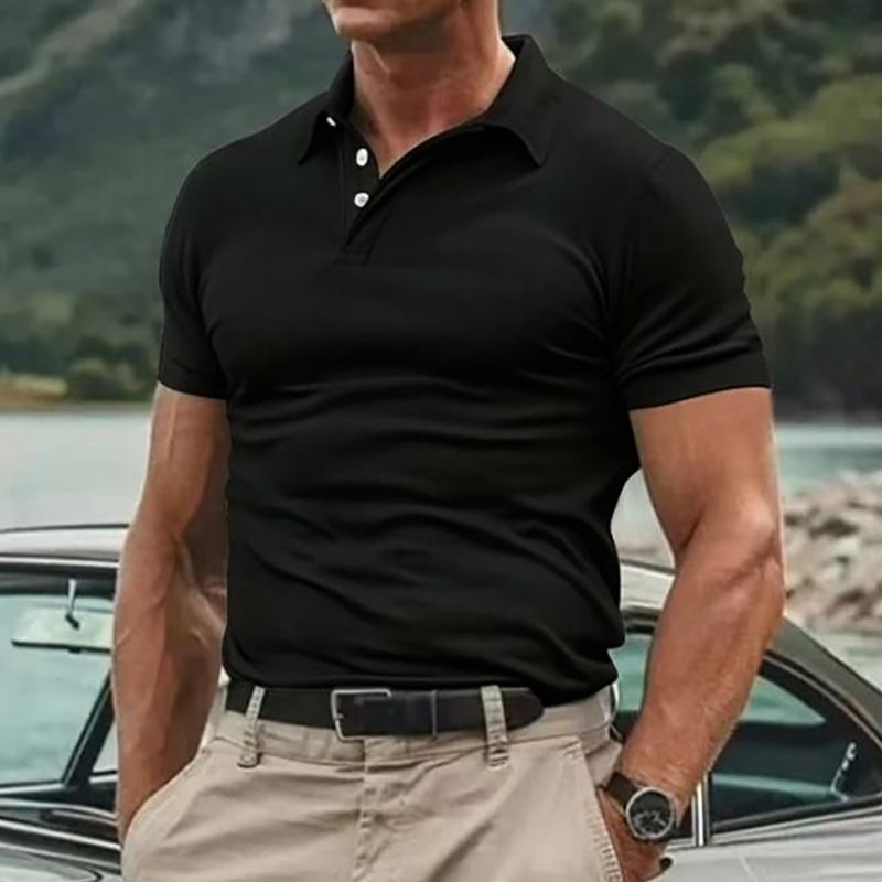 Men's Clothing Summer New Style Lapel Sports Men's Twill Polo Shirt Fashion Casual Men's Solid Color Short Sleeved T Shirt_viptrois.com