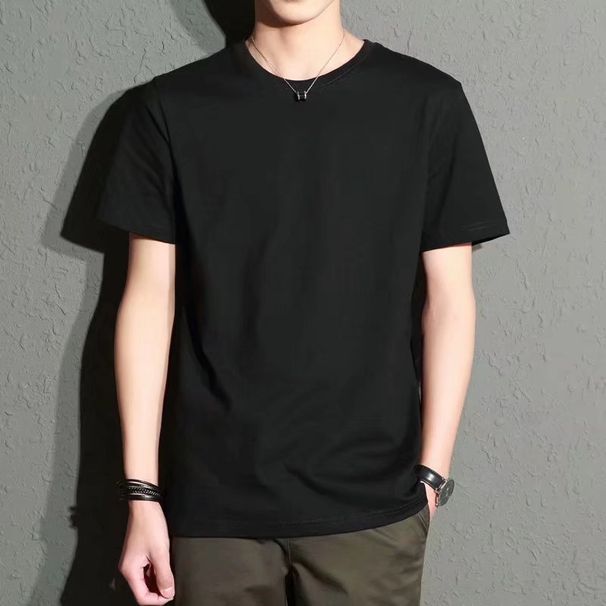 Men's Slim Fit T-Shirt Round Neck Short Sleeve Solid Color Summer Trendy Couple Top Versatile Basic Graphic Print_viptrois.com