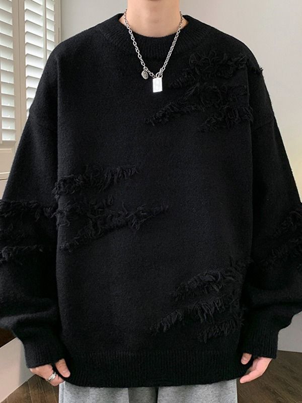 Men's Clothing Round Neck Sweater For Men In Autumn And Winter, Trendy Brand, Handsome Loose Knit Sweater For Men Retro Lazy Sweater Jacket_viptrois.com