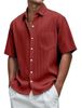 New Men's Solid Color Loose, Comfortable And Versatile Vertical Striped Short-sleeved Button Set_viptrois.com