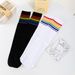 Fashion Socks For Children White Colorful Rainbow Striped Mid Tube Cotton Socks Hip Hop Style Matching Socks Student Performance Socks_viptrois.com
