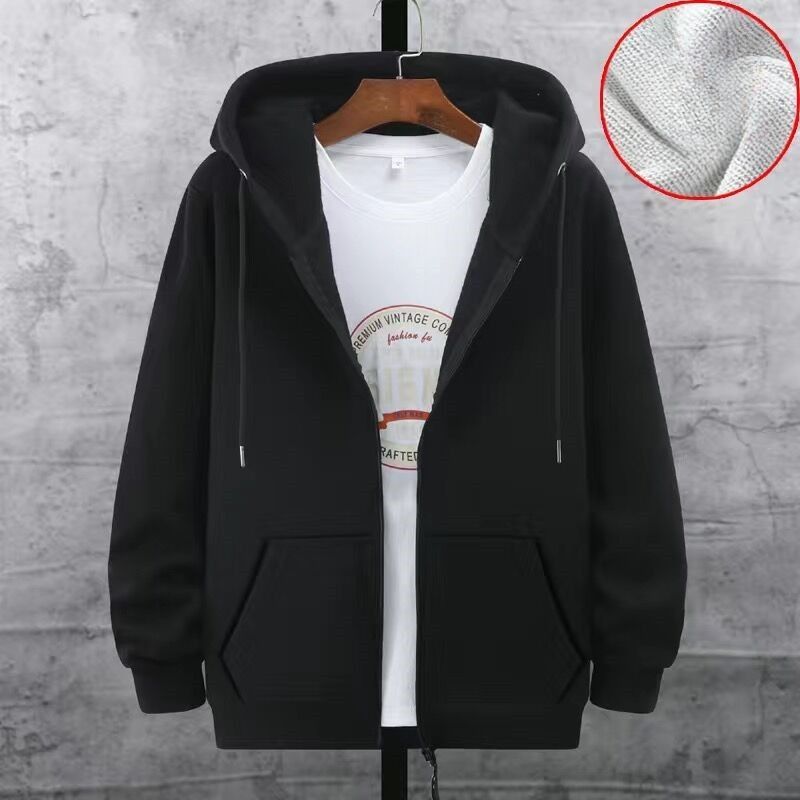 Men's Fleece Zip-Up Hoodie Sweatshirt - Oversized Casual Pullover With Full-Zip, Warm Winter Jacket For Big & Tall (Gray/Black, Plus Size Available)_viptrois.com