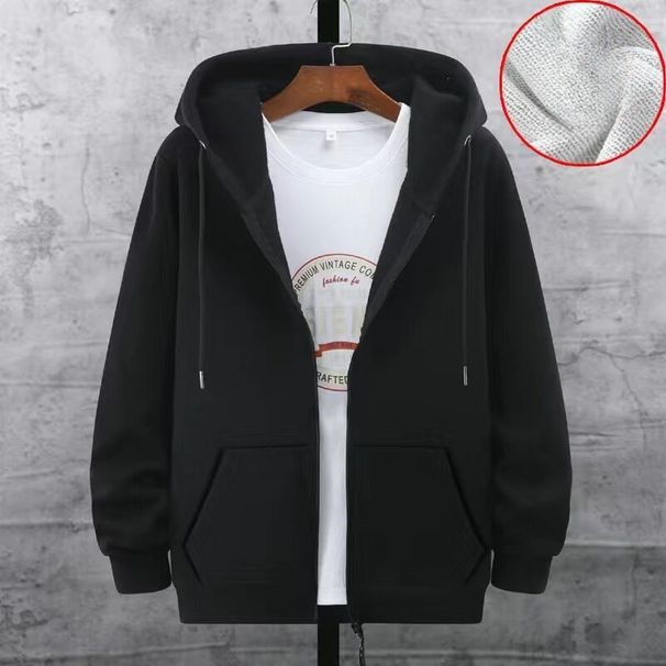 Men's Fleece Zip-Up Hoodie Sweatshirt - Oversized Casual Pullover With Full-Zip, Warm Winter Jacket For Big & Tall (Gray/Black, Plus Size Available)_viptrois.com