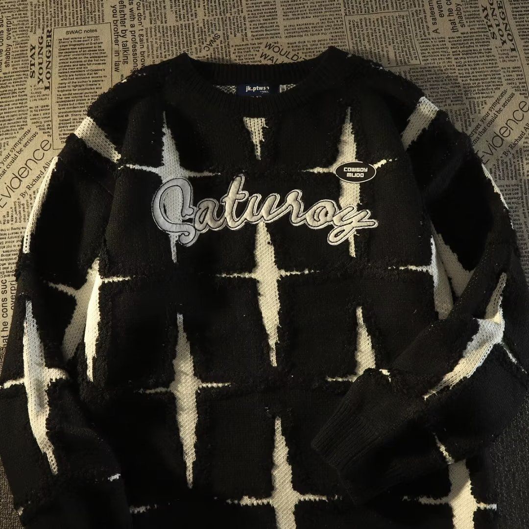 Star Sweater Men's Spring And Autumn Loose Outer Wear Lazy Oversize Couple Knitted Top_viptrois.com
