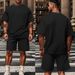 Cross-border European American 2026 New Summer Men's Sports Suit With Jacquard Checkered Pattern And Solid Color_viptrois.com