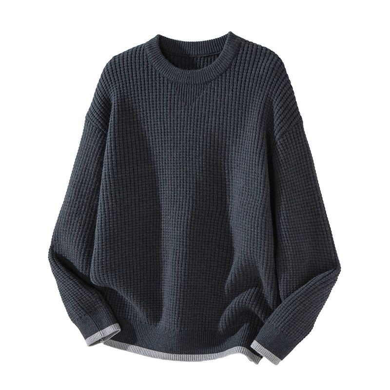 Pure Muqiu Men's Clothing | Two-Piece Colo-Block Textued Pine Gid Thick Yan Men Loose Wam Reto Knitted_viptrois.com
