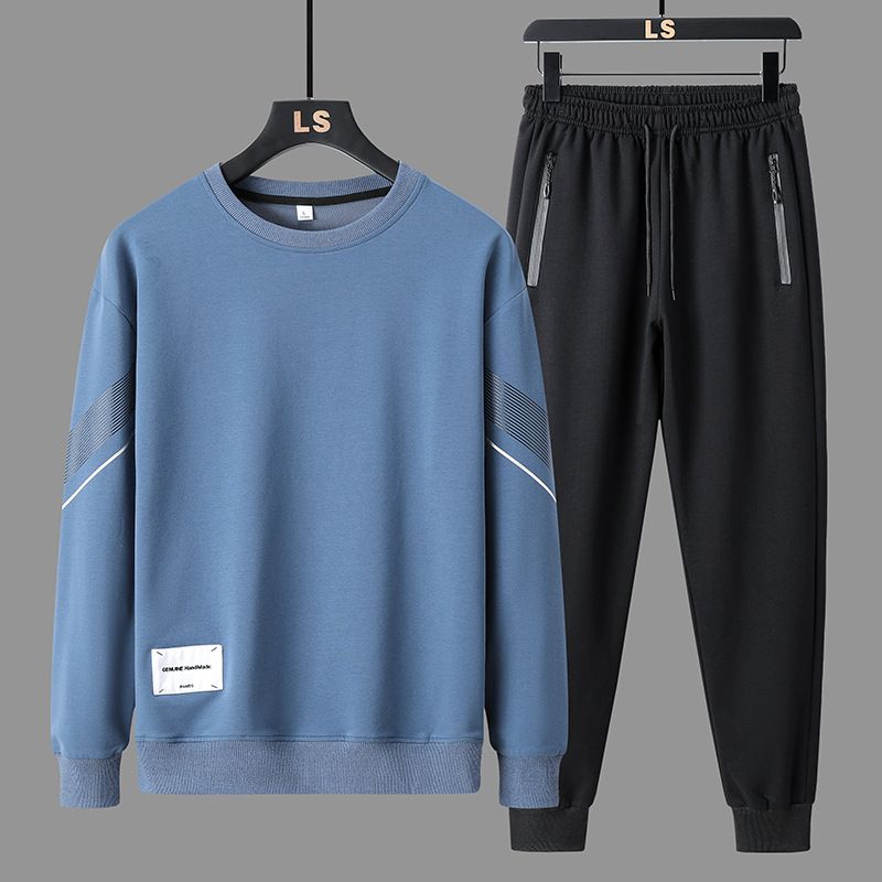 Men's Casual Sweatshirt Set - Long Sleeve T-Shirt & Relaxed Pants, Polyester-Spandex Blend Comfort Fit For Spring & Fall _viptrois.com