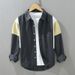 Spring And Autumn Shirt Men's Long Sleeve Collar Casual Splicing Color Contrasting Pure Cotton Versatile Fashion Shirt Coat_viptrois.com