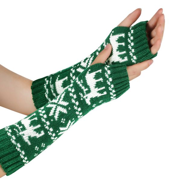 Unisex Warm half-finger gloves knitted acrylic deer cuff for Christmas Day medium length men and women_viptrois.com